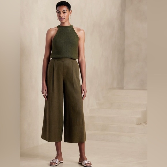 NWT! BANANA REPUBLIC  BLACK LINEN-BLEND CROPPED WIDE-LEG PANT - MULTIPLE💛 - Picture 5 of 5